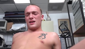 Tattooed jock sucking off BBC manager before riding him POV