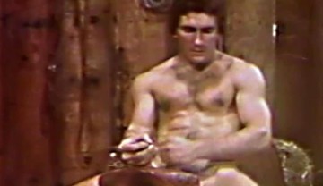 Muscular and athletic retro man masturbates and cums solo