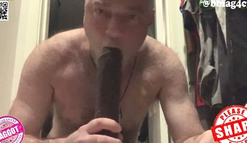 Exposure whore bbfag4cum rides and licks his big BBC rubber dong